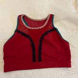 Carbon 38 maroon/red multi colored stitching and mesh sports top/bra size large
